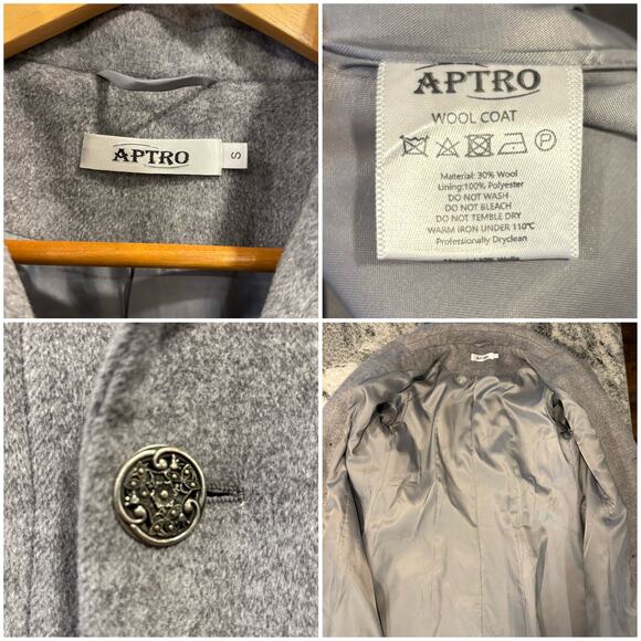 Gray Wool Blend Double Breasted Fit & Flare A-Line Swing Coat, Size S - Picture 8 of 8